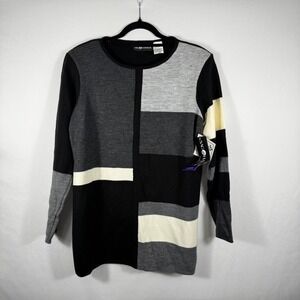 Sag Harbor Color Block Acrylic Knit Sweater Tunic Top Womens Size L